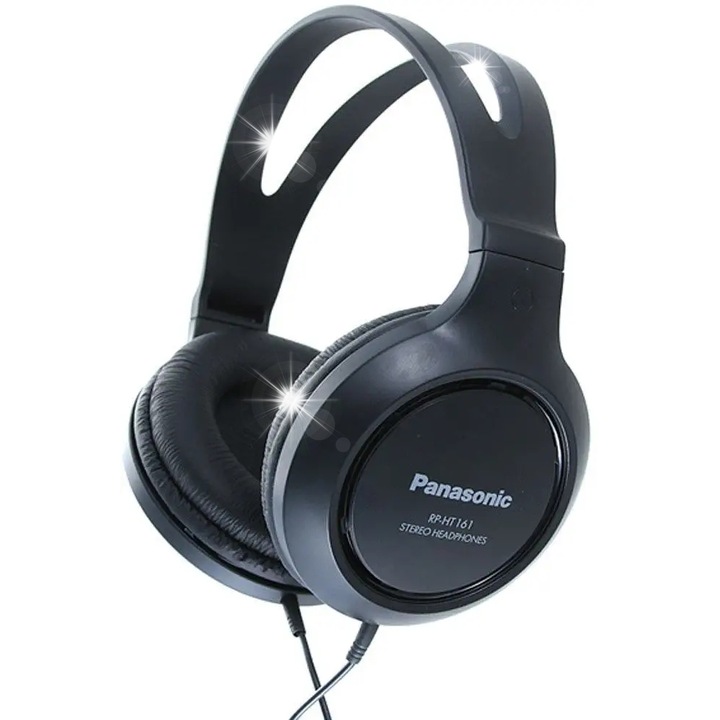 Casti on-ear Panasonic RP-HT161, cu fir, jack 3,5 mm, impedanta 32 Ω, lungime cablu 2 m, negru