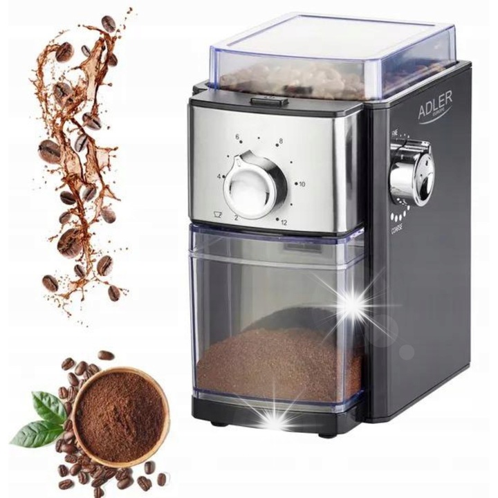 Mlin de cafea Adler AD 4448, 300W, capacitate 250g, compact, design modern