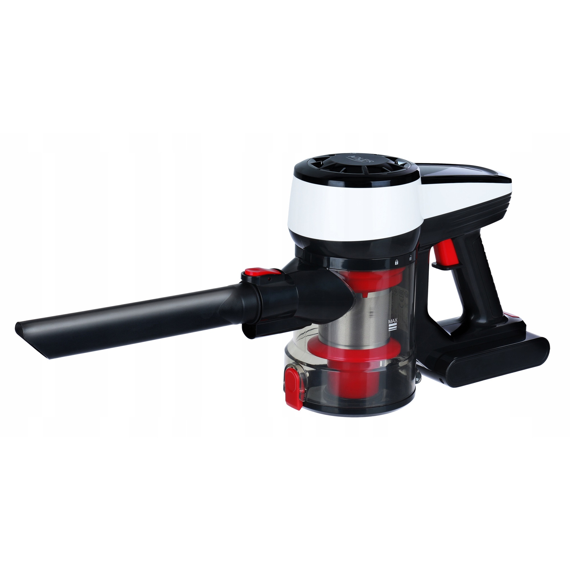 Aspirator vertical Adler 350W, HEPA, fara sac, alb-negru, cu accesorii si suport de perete