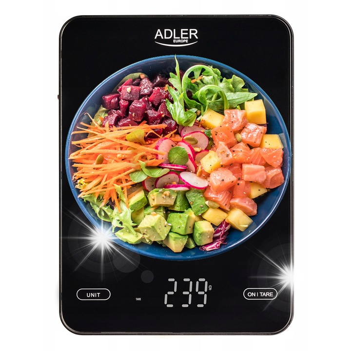 Cantar de bucatarie Adler AD3177, 10kg, 1g, alb, 16x22cm, incarcabil prin USB