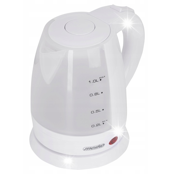 Fierbator Mesko 1,0L, alb, 1350-1600W, cu filtru pentru calcar, dimensiuni 18x19x14cm