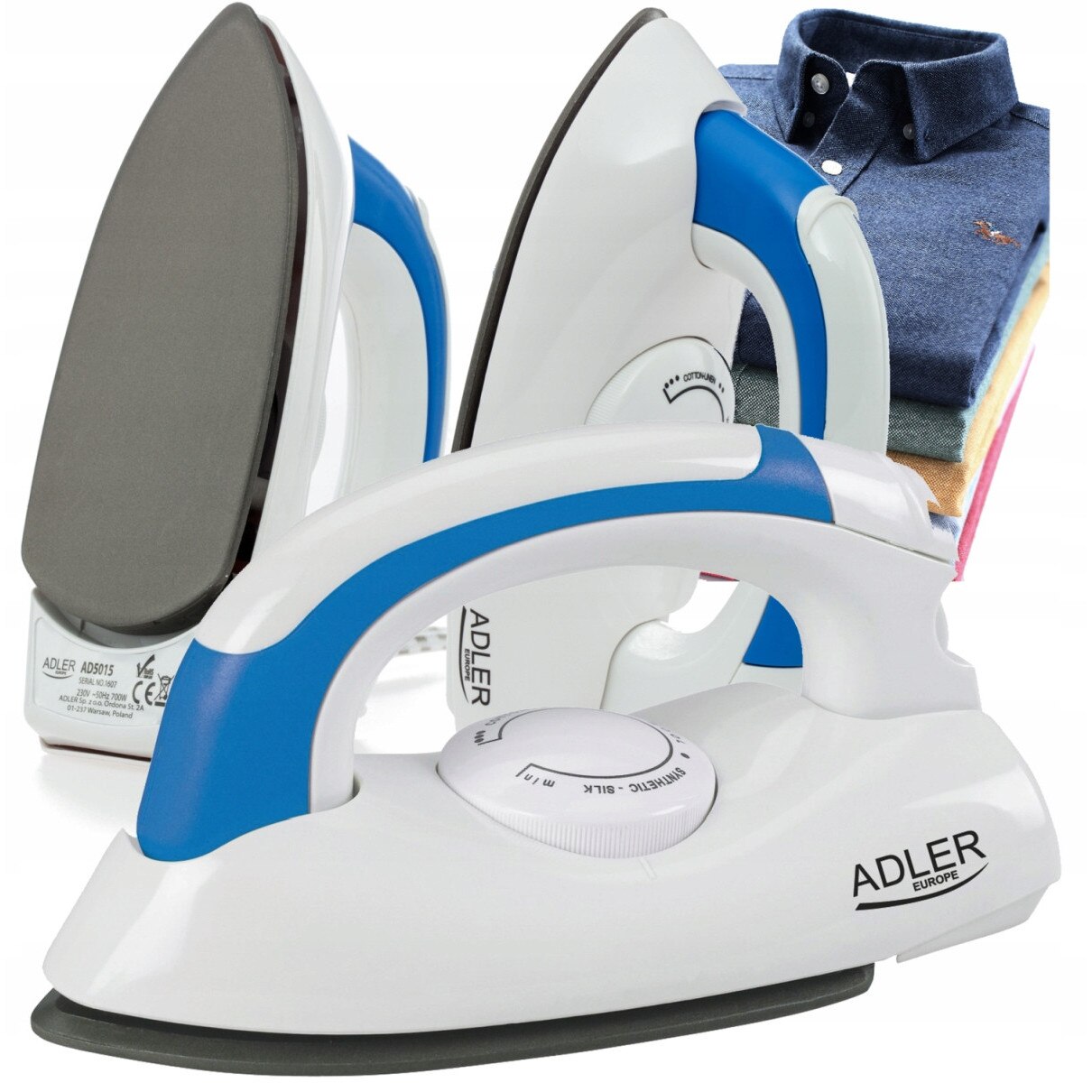 Fier de calcat turistic Adler, 700W, compact, 7,5x18x10cm, cu maner pliabil, reglare temperatura