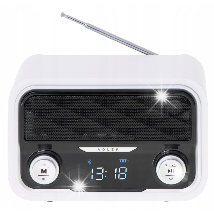 Radio Bluetooth Adler AD1185, FM, USB, SD, 1800 mAh, alb
