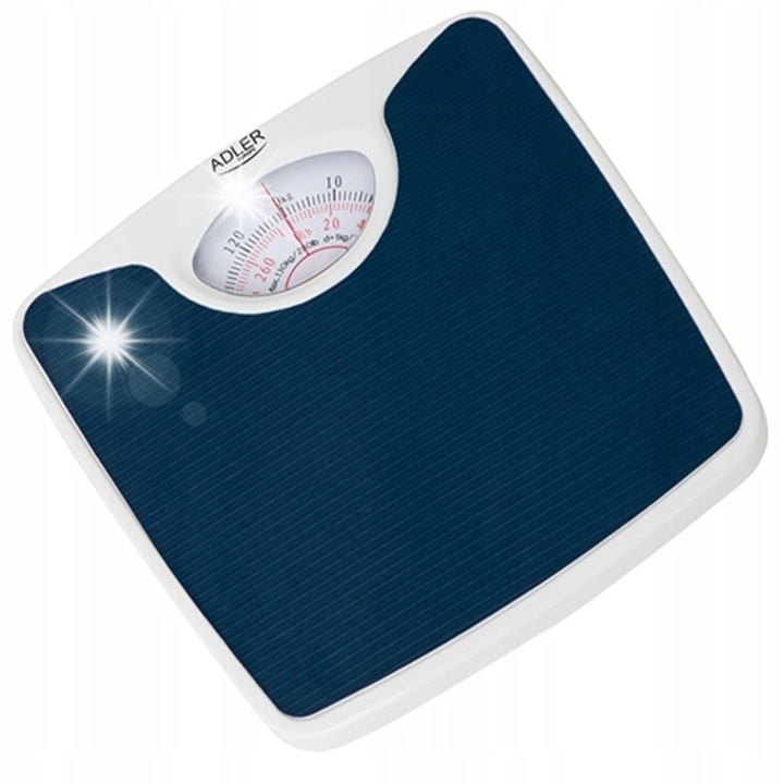 Механичен кантар за тяло Адлер, 130кг, 26,5x26,5x4,5см, без батерии, лесен за употреба