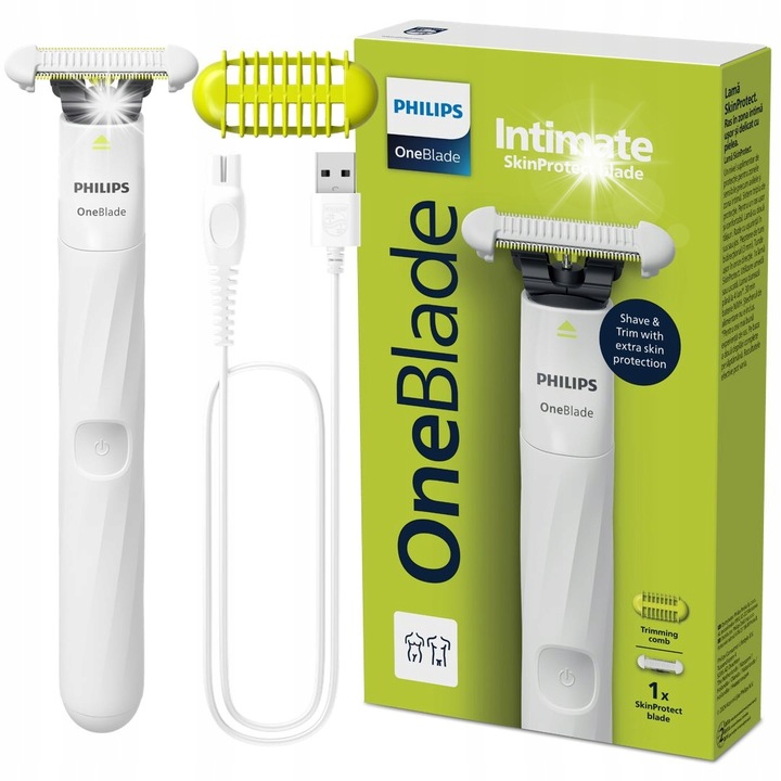 Електрическа самобръсначка Philips OneBlade Intimate QP1924/22, бяла, мокра и суха употреба, NiMH батерия, 30 минути автономност