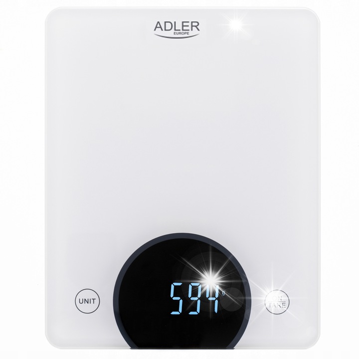 Cantar de bucatarie Adler, model AD 3173, 10kg, display LED, alb, 20x16cm
