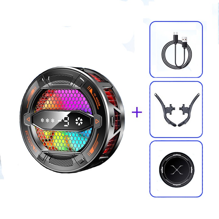 Cooler Telefon, Control inteligent al temperaturii AI, Racire cu semiconductori, Afisaj digital, Racire cu 3 viteze, Adaptare universala, Negru