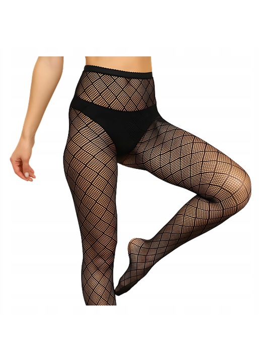 EROCHIC hálós leggings, kockás mintás, elasztikus, fekete, One Size INTL