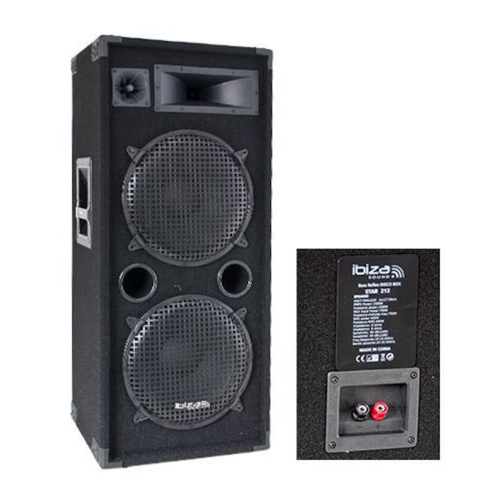 Boxă Bass-reflex 3 cai, 2x12 inch, 300W RMS, negru, 41.5x34.8x96cm