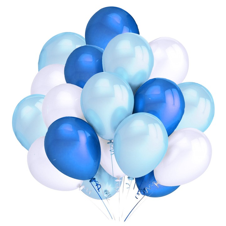 PartyPro fémhatású lufi készlet, fehér, kék, 30 darab