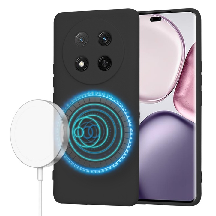 Husa pentru Honor X9c / Magic7 Lite, SKYDDAR INNOVATION, din Silicon Catifelat, SoftFlex Magsafe, set cu sticker, Negru