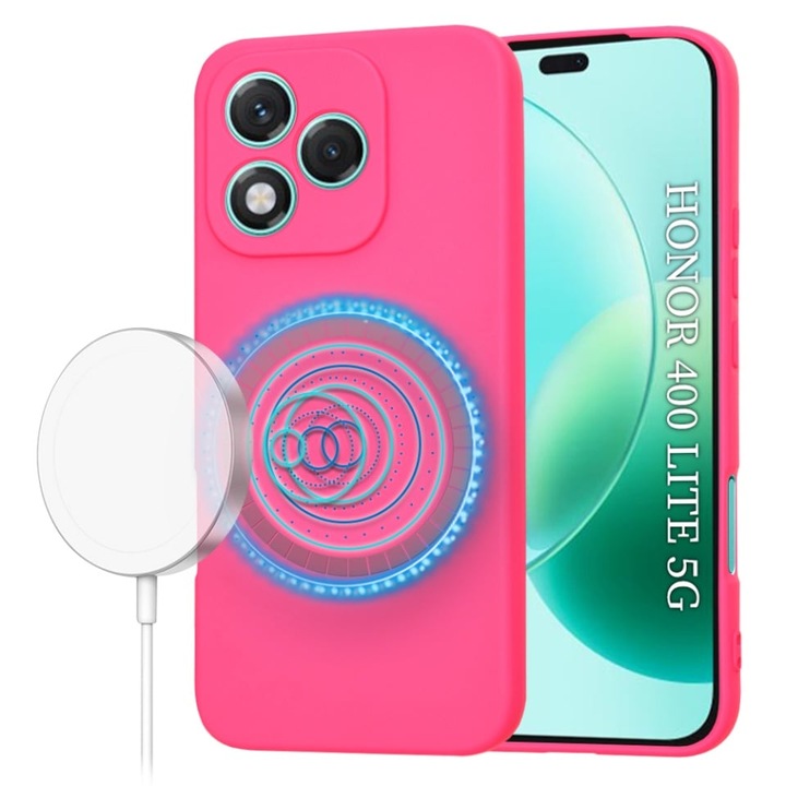 Husa pentru Honor 400 Lite, SKYDDAR INNOVATION, din Silicon Catifelat, SoftFlex Magsafe, set cu sticker, Fucsia