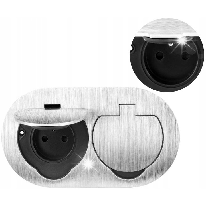 Priza electrica dubla, cu clapete, IP55, Orno, argintiu, 2x tip E, 170x95x42.4mm