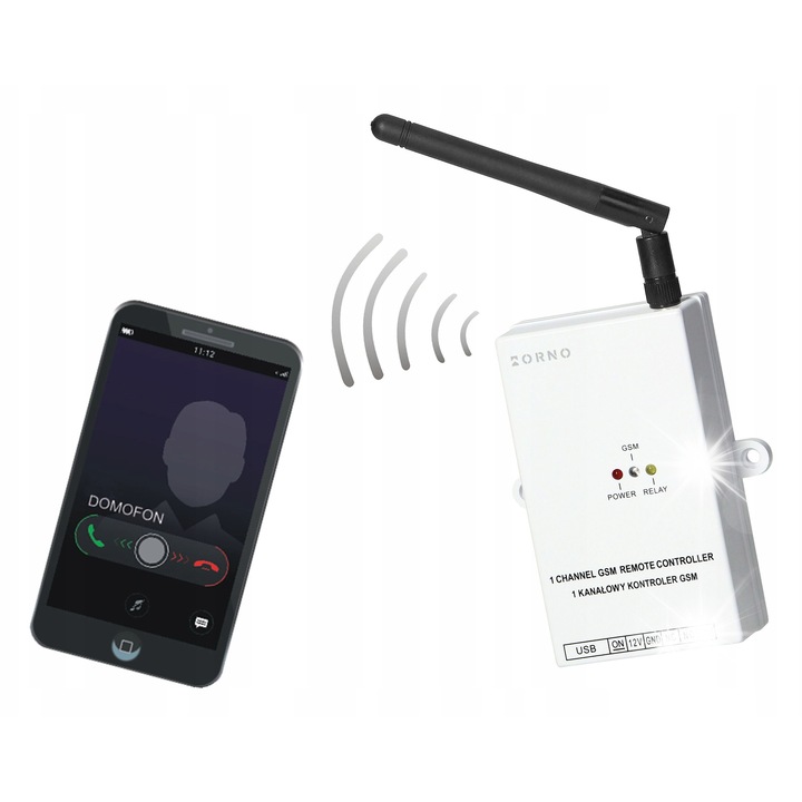 Controler GSM 4G pentru deschiderea portilor cu intrare USB, Orno, 12V, 10A, 2300W, 140x76x27mm