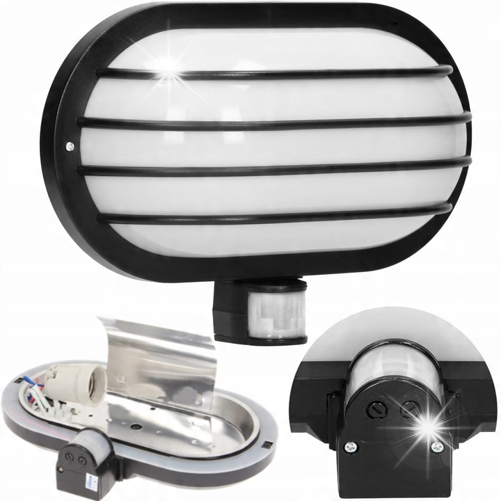 Lampa exterioara Virone cu senzor de miscare si senzor de intuneric, 60W, IP44, neagra, 265x185x105mm, set 1 bucata