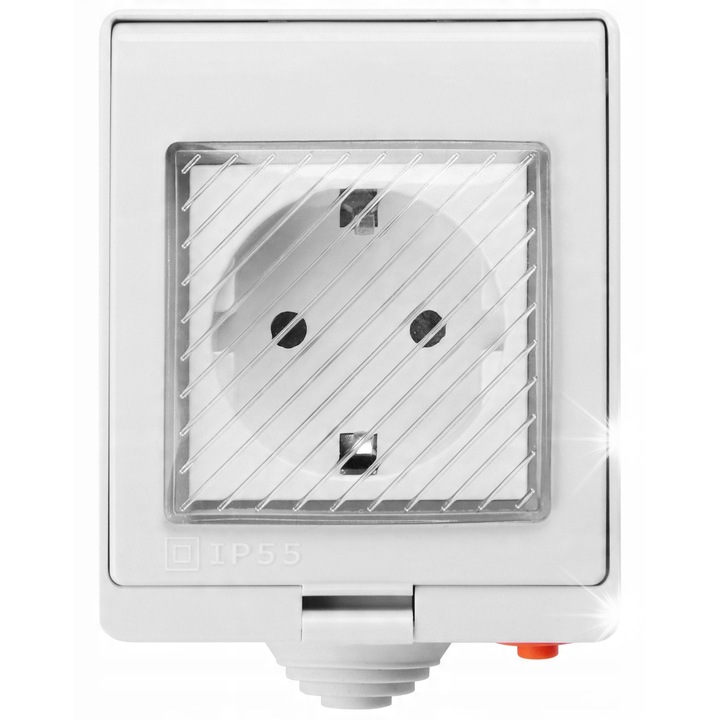 Контакти за открит монтаж IP55, Със защитен контакт, с Wi-Fi, Сив, 70x86x65мм