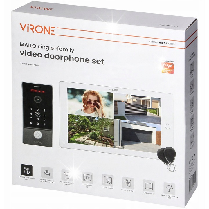 Videointerfon WIFI 10" Virone, 2x camera Full HD, cu 2 panouri externe