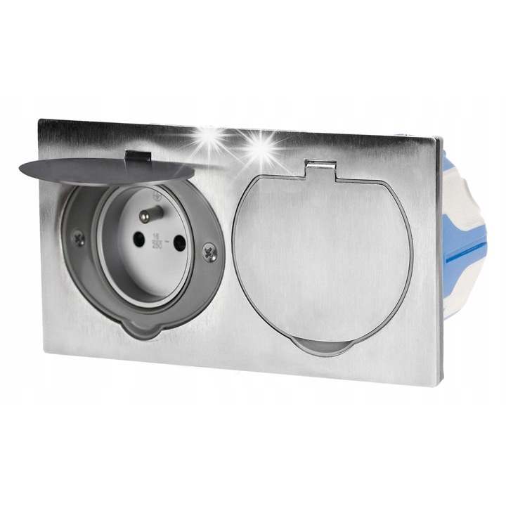 Двоен електрически контакт Orno, IP55, инокс, 157x86x57мм