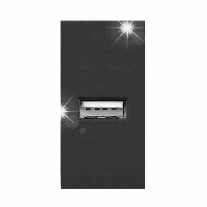 Priza USB Orno, 1xUSB 2,1A/5V, negru, 22,5x45mm