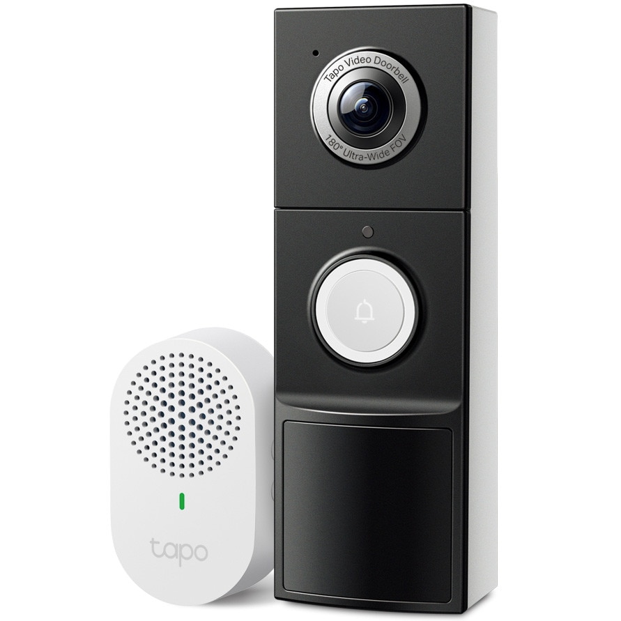 Camera de supraveghere wireless cu sonerie TP-Link Tapo D235, 2K 5 MP, unghi de vizualizare foarte larg 180°, vedere nocturan color, detectare inteligenta de persoane, animale, veh