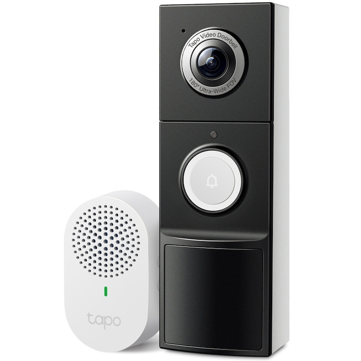 Безжична камера за наблюдение със звънец TP-Link Tapo D235, 2K 5 MP, Ъгъл на видимост 180°, Цветно нощно виждане, Интелигентно разпознаване на хора, животни и превозни средства, Презареждаема батерия 10000mAh, Двупосочно аудио, IP66