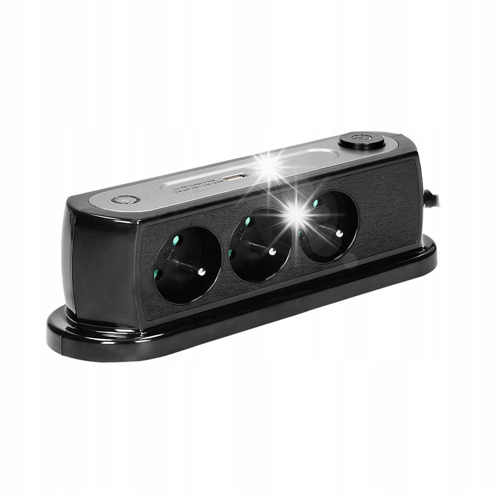 Разклонител Orno с 3 контакта, 2 USB порта, защита от пренапрежение, 1,4м