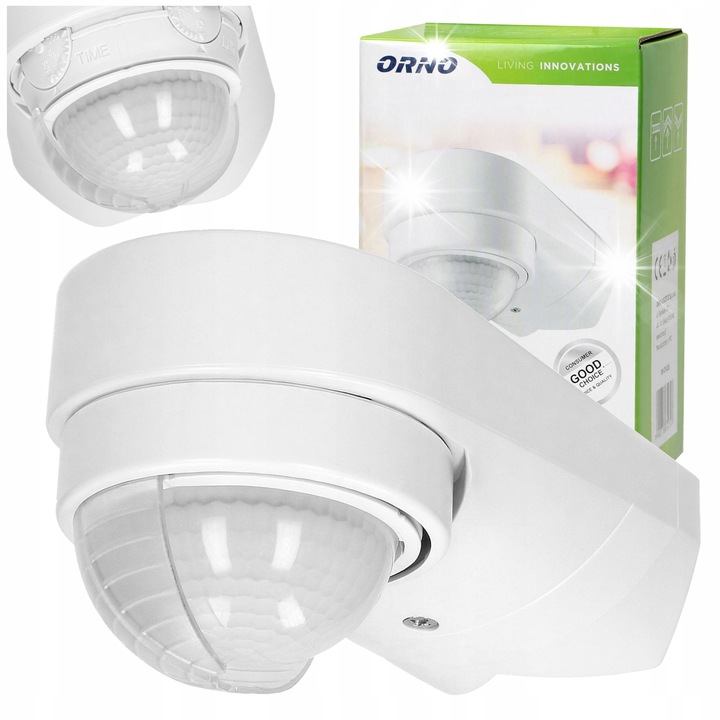 Senzor de miscare LED, ORNO, 240, alb, IP65, montaj pe suprafata sau colt
