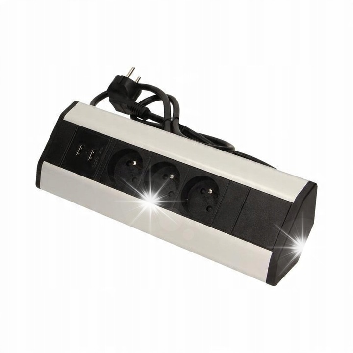 Gniazdo meblowe Orno, 3x2P+Z, USBx2, 1,8m, 234x99,5x51,7mm