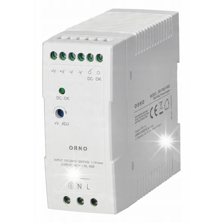 Sursa de alimentare industriala, ORNO, DIN 24VDC 1.7A 40W, IP20