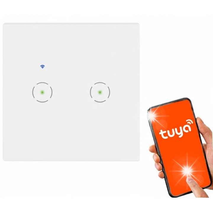 Orno Wi-Fi dupla kapcsoló, 2x1-pólusú, fehér, 86x86x35mm