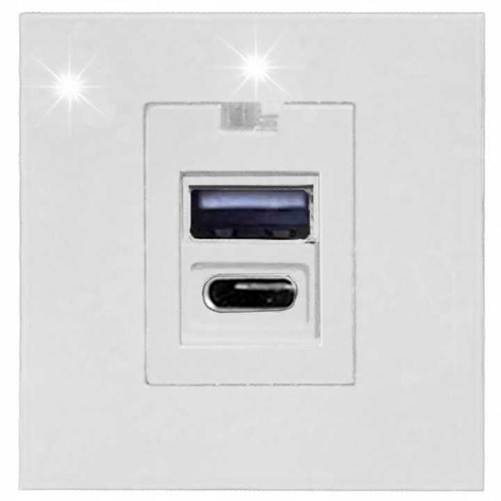Port modular ORNO, 2x USB A + C, 2,1A 5V, alb, 45x45mm