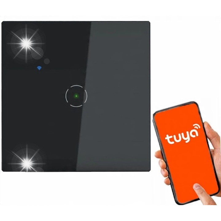 Wi-Fi kapcsoló Tuya Smart Home, Orno, 1-pólusú, LED, fekete, 86x86x35mm, 1 db