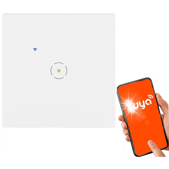 Tuya Smart Home Wi-Fi kapcsoló, Orno, fehér, 86x86x35mm, 1-pólusú, vékony beépítésű