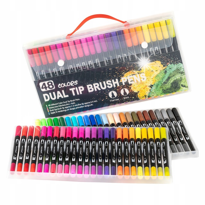 Комплект акварелни маркери Ragi, 48 цвята, двувърхи, черни, 16 см