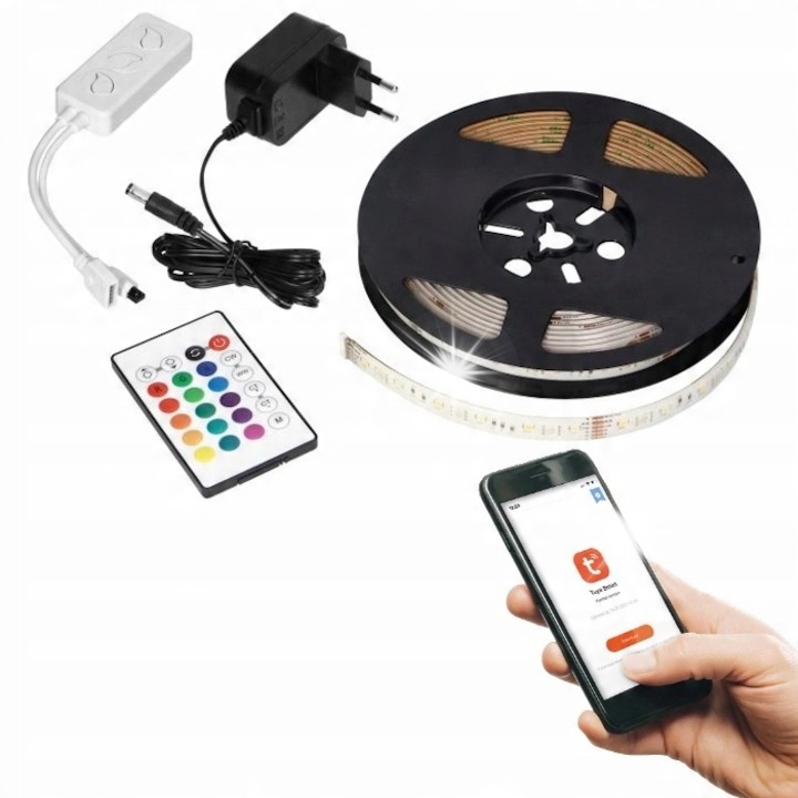 Banda LED RGBW IP65 Tuya Smart Wi-Fi cu alimentator si controler 5m