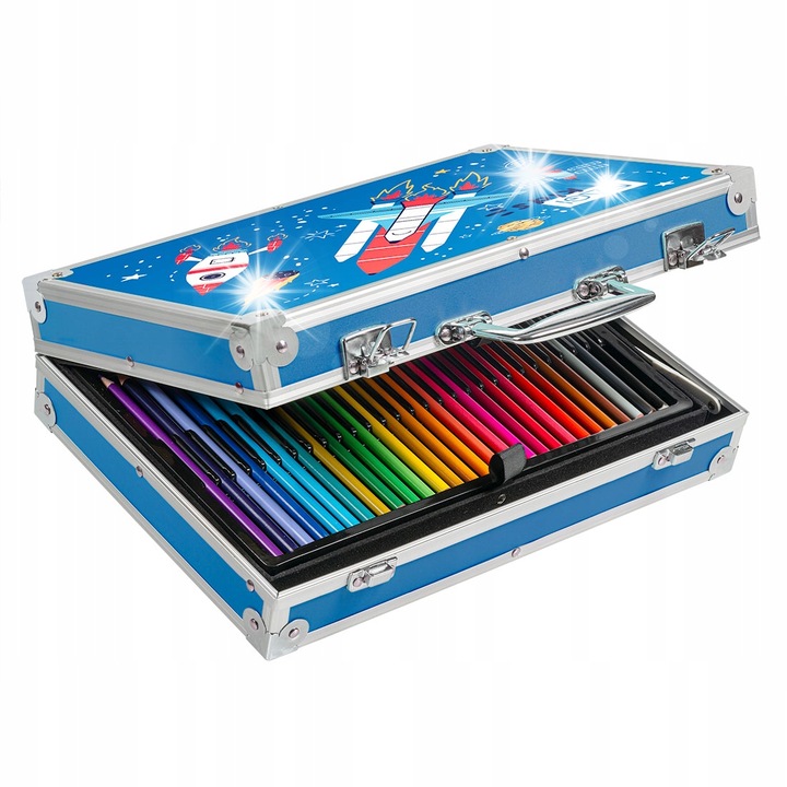 Set artistic pentru copii, Ragi, 145 elemente, tema astronaut, culori diverse, valiza metalica
