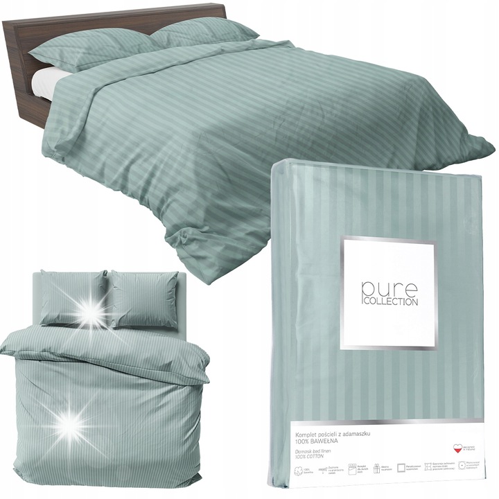 Set lenjerie de pat Deco4Home, 3 piese, 220x200cm, 2x70x80cm, mint, certificat OEKO-TEX