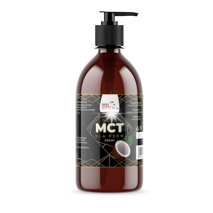 Ulei MCT pentru caini, Syta Micha, 100% ulei de cocos, 200ml, sprijina digestia si sanatatea cardiovasculara