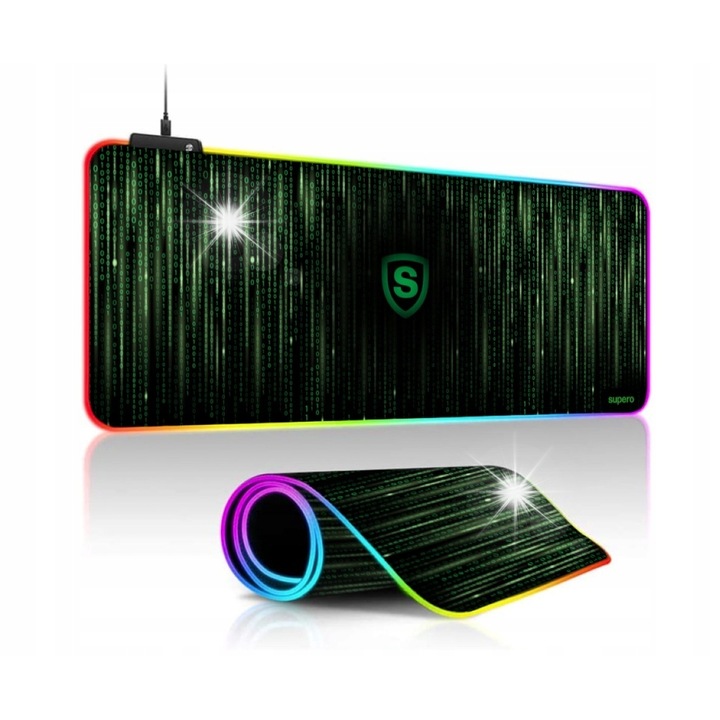 Mousepad Gaming, SUPERO, RGB, 14 moduri de iluminare, 80x30x0.4cm, verde-negru
