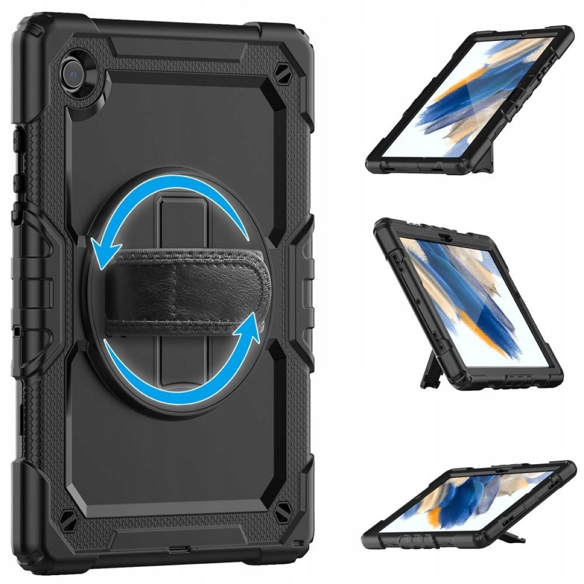 Etui protectie Handle II pentru Samsung Galaxy TAB A8 10.5, 360° protectie, negru, set cu curea