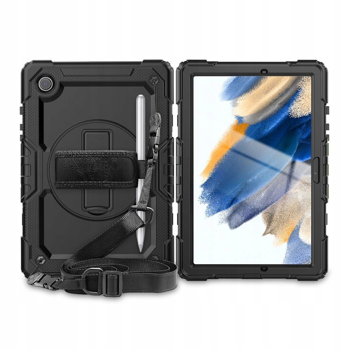Etui protectie Handle II pentru Samsung Galaxy TAB A8 10.5, 360° protectie, negru, set cu curea