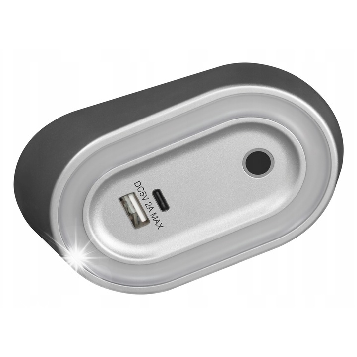 Lampa LED sub dulap, model AD-OM-6564L4/G/USB, 2,5W, 80lm, gri, cu senzor de miscare si 2 porturi USB