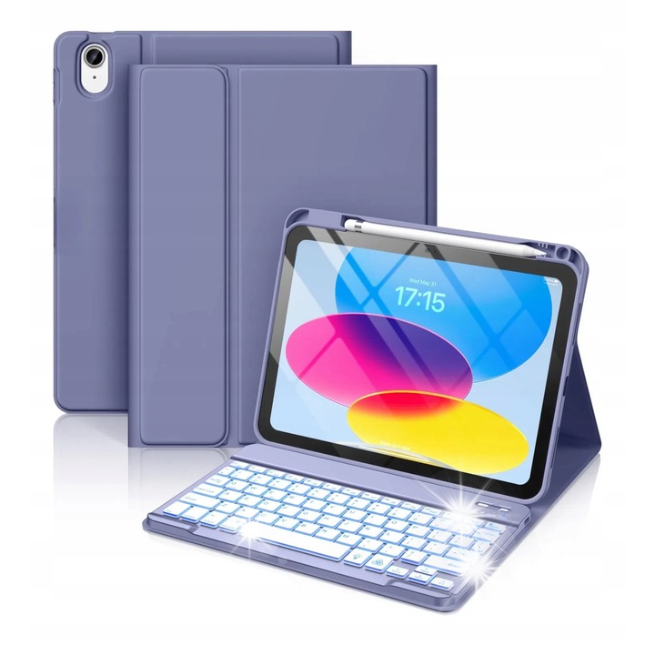 Etui cu tastatura RGB pentru iPad 11 2025/2022, Bluetooth, Supero, protectie durabila, multicolor