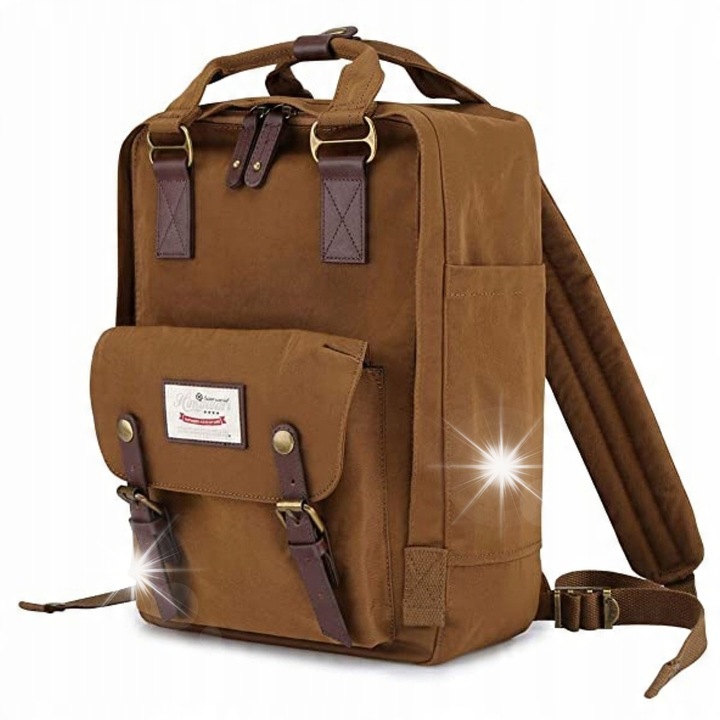 Rucsac laptop Himawari HM188 vintage, 13,3"-14,1", 38x30x15cm, culoare maro