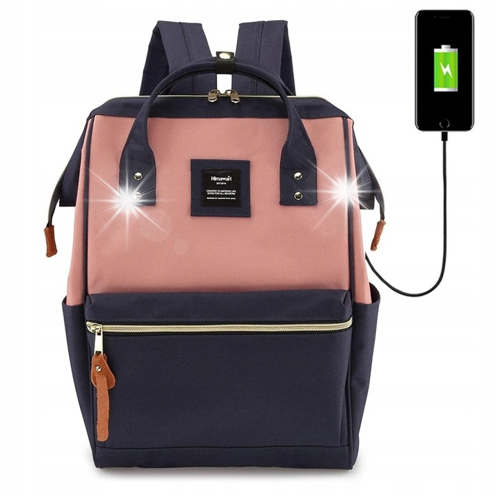 Rucsac Himawari 9001, roz, 40x27x17cm, cu USB, pentru laptop 13,3"