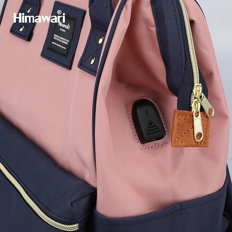 Rucsac Himawari 9001, roz, 40x27x17cm, cu USB, pentru laptop 13,3"