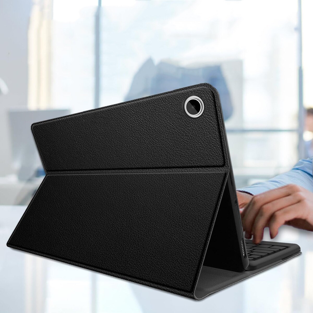 Etui cu tastatura RGB pentru Samsung Galaxy Tab A9+ Plus, wireless, iluminata, negru