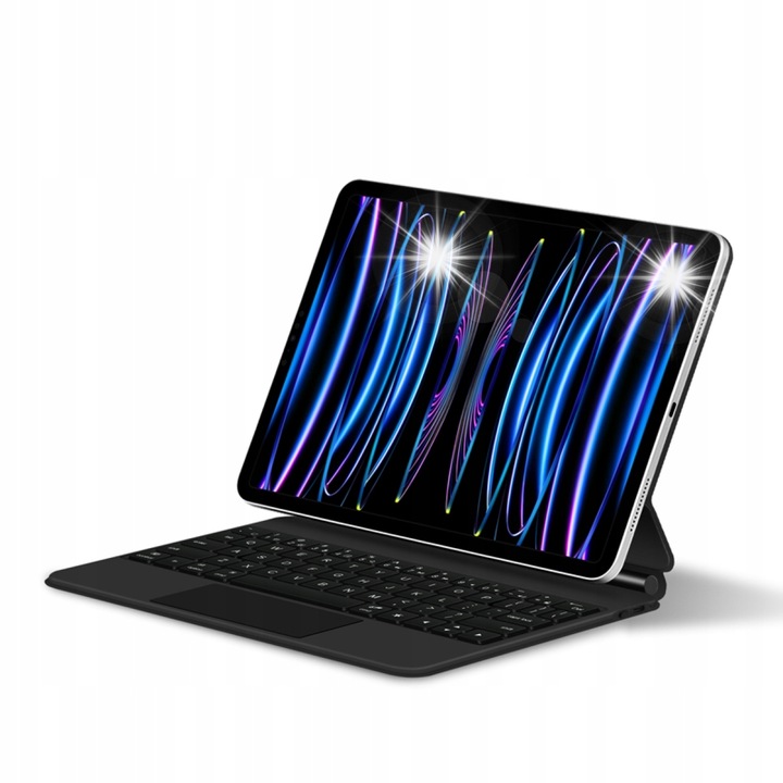 Husa cu tastatura magnetica pentru iPad Air 4/5/6, Pro 11 (2018-2022), negru, cu iluminare, suport ajustabil