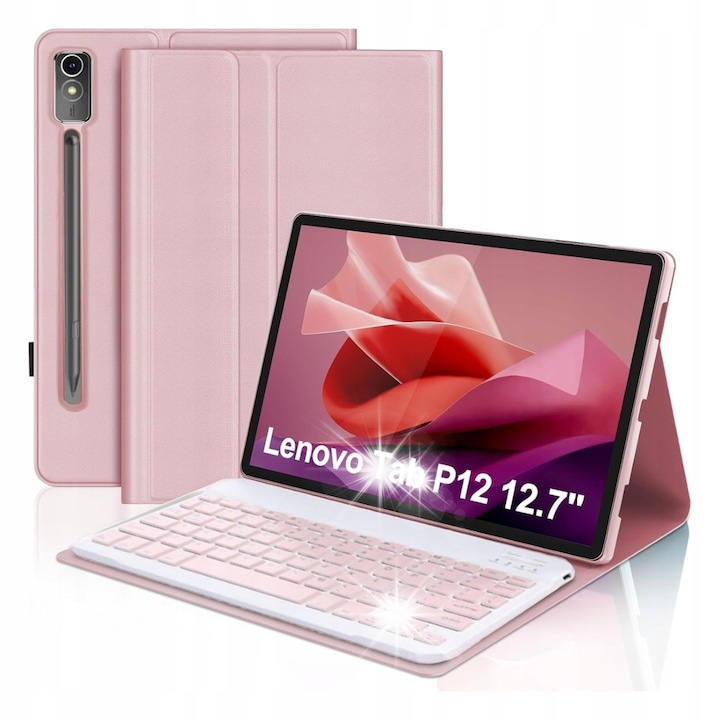 Etui cu tastatura pentru Lenovo Tab P12 TB370, protectie, design elegant, negru, dimensiuni precise