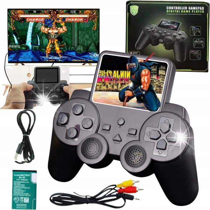 Consola portabila de jocuri S10 Gamepad cu 520 jocuri clasice, ecran TFT 2.4" (320x240), joystick dual, HDMI, micro USB, acumulator 600 mAh, negru